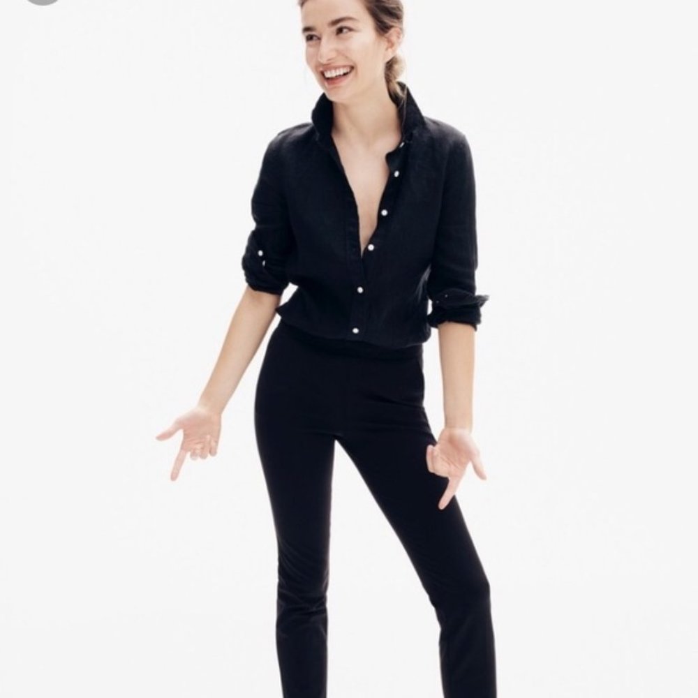 Black Linen JCrew Button-up Collared Shirt 12 TALL